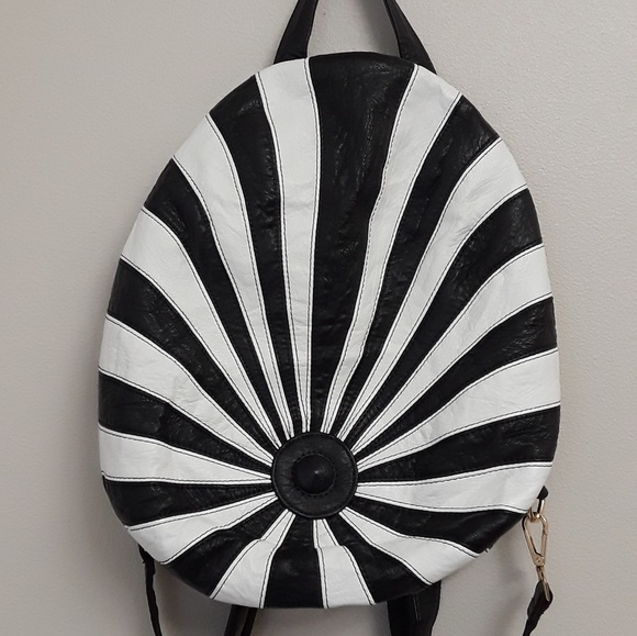 Handbags - Black and White Striped back pack